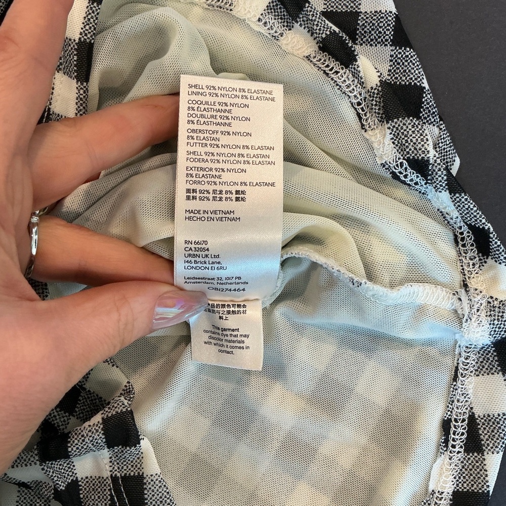 Free People Gather Turtleneck Top Black Combo Gingham Mesh Puff Sleeve M NWT - Picture 14 of 14